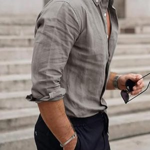 DEELMO Men's Casual Cotton Blend Solid Regular Fit Fill Sleeves Shirt | Mens Button Down Shirts